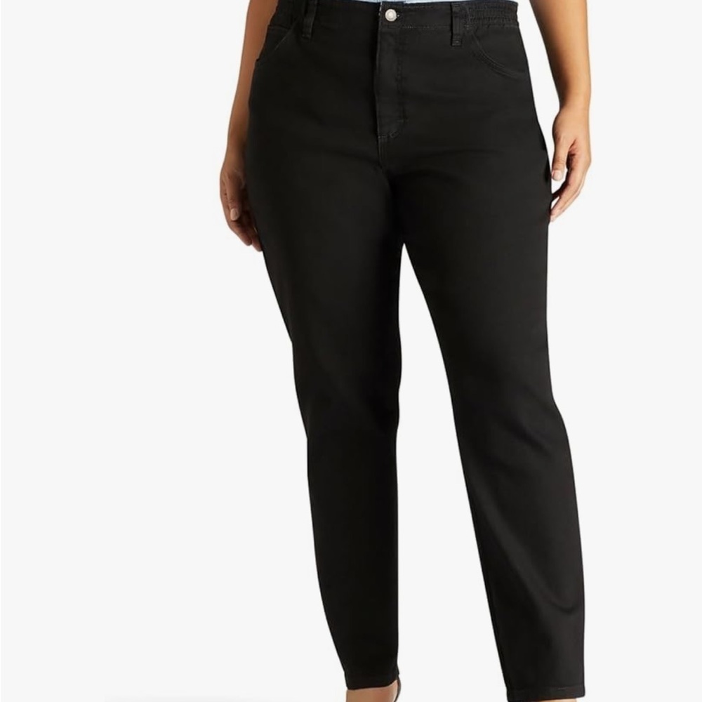 Lee Women's Plus Size Relaxed Fit Side Elastic Tapered Leg Jean black 20W long